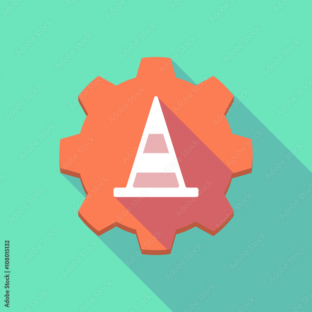 Long shadow gear icon with a road cone Long shadow gear icon with a road cone