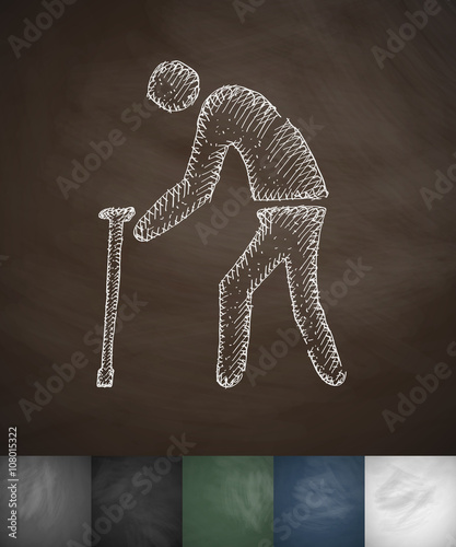 old man with cane icon. Hand drawn vector illustration