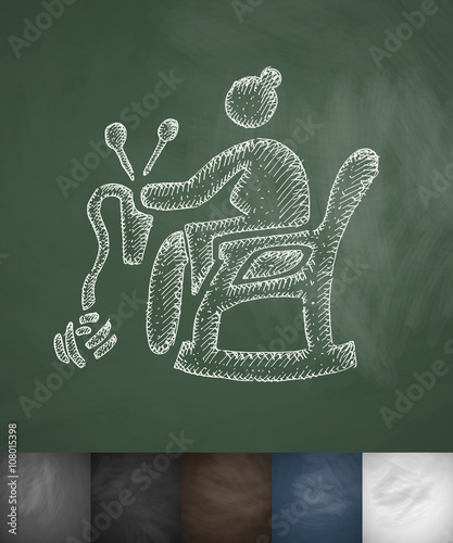 old woman knitting icon. Hand drawn vector illustration