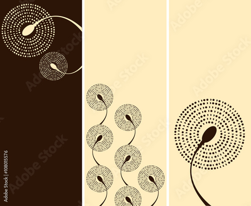 a set of dandelion seeds flowers bookmarks in ivory and brown