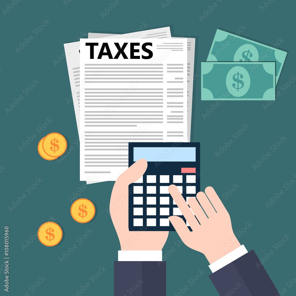 Calculating taxes. Flat style illustration Calculating taxes. Flat style illustration