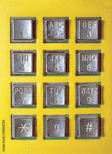 Old button number public telephone, Close up image