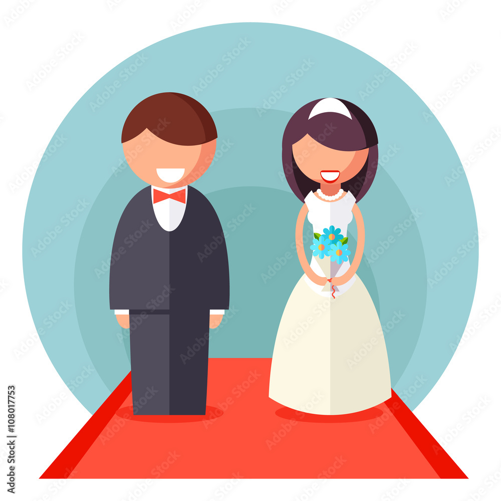 Bride and Groom Marriage Icon Wedding Symbol Flat Design Template isolated in White Background Vector Illustration Bride and Groom Marriage Icon Wedding Symbol Flat Design Template isolated in White Background Vector Illustration