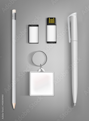 Mock Up template ready design with a pencil, pen, flash drive an