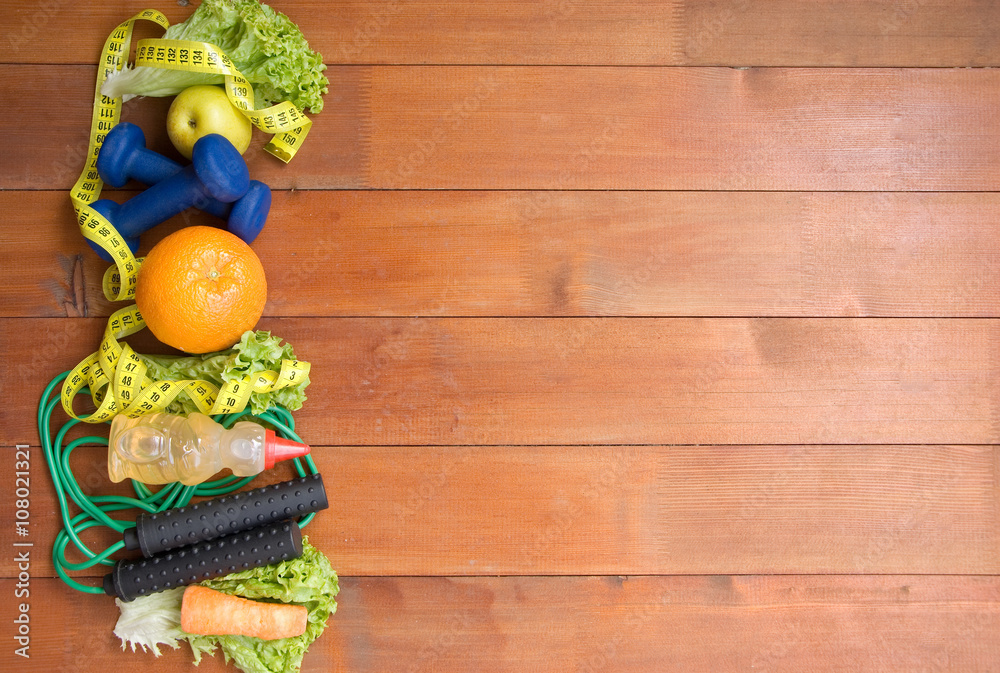Fototapeta premium healthy lifestyle - food and fitness props