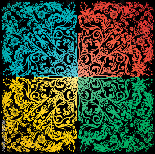 four colors square decoration on black