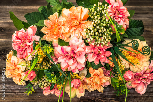 Wallpaper Mural Mixed flowers bouquet on wood background. Torontodigital.ca