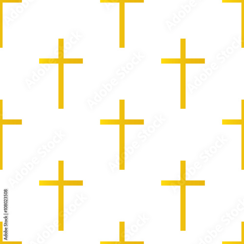 Christian orthodoxy golden crosses on white background seamless pattern.
