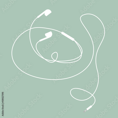 White Earphones on blue colored background.Vector design.