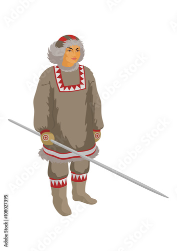 the Chukchi reindeer breeder in winter national clothes