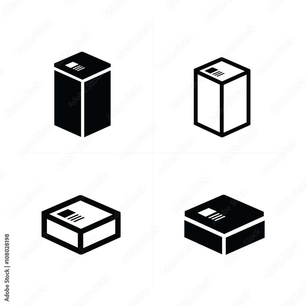 4 style box icons set