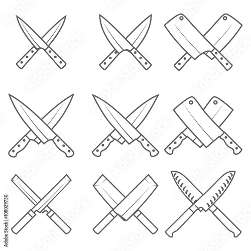 Set of crossed kitchen knives vector