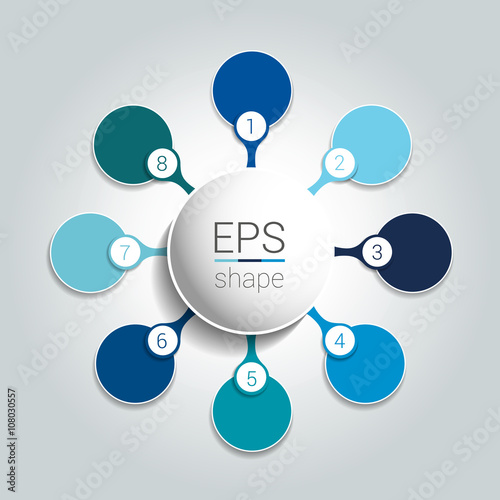 Round infographic 8 steps net flow chart. Diagram, graph, chart, flowchart, banner template. Vector.
