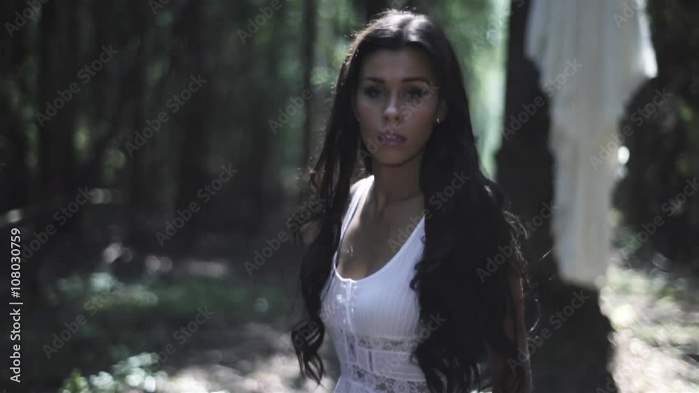Frightened Young Woman Walk In The Forest Frightened Young Woman Walk In The Forest