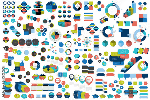 Mega set of infographic elements charts, graphs, circle charts, diagrams, speech bubbles. Flat and 3D design. Vector.