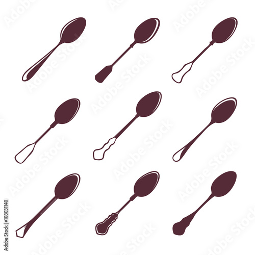 Set of nine tablespoons isolated on white vector