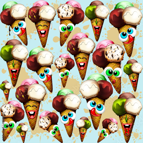 Foto Ice Cream Cones Cartoon Summer Pattern