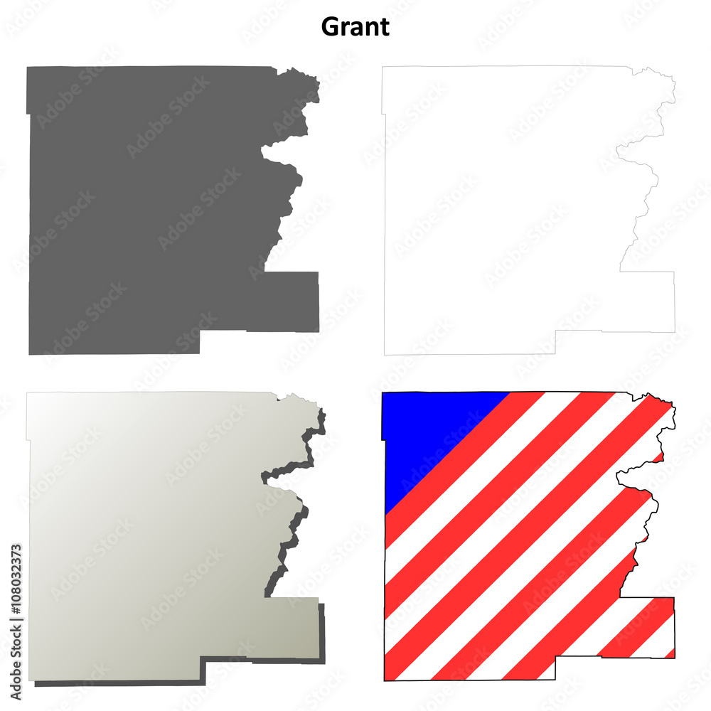 Obraz premium Grant County, Oregon outline map set
