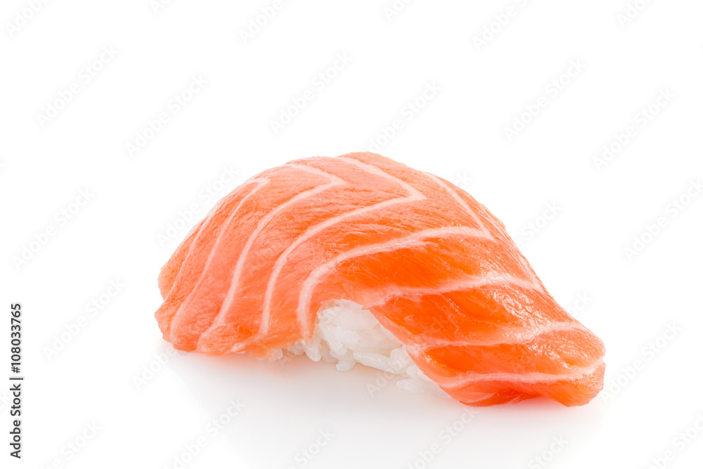 Salmon sushi nigiri isolated on white background