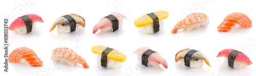 Obraz  z motywem Set of sushi nigiri isolated on white background