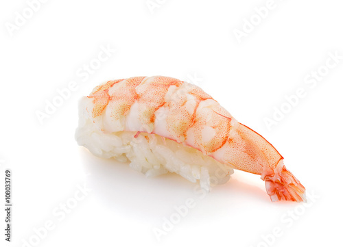 Shrimp sushi nigiri isolated on white background