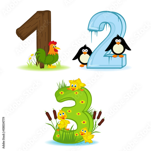 set of numbers with number of animals from 1 to 3- vector illustration, eps