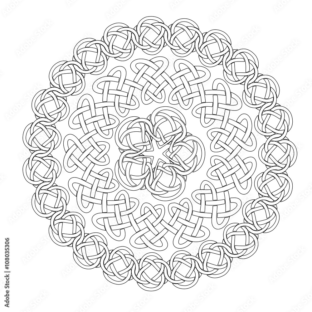 Mandala in esoteric style. Set of isolated rings of celtic braids. Mandala in esoteric style. Set of isolated rings of celtic braids.