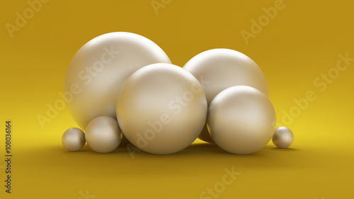 Yellow 3d background with white balls