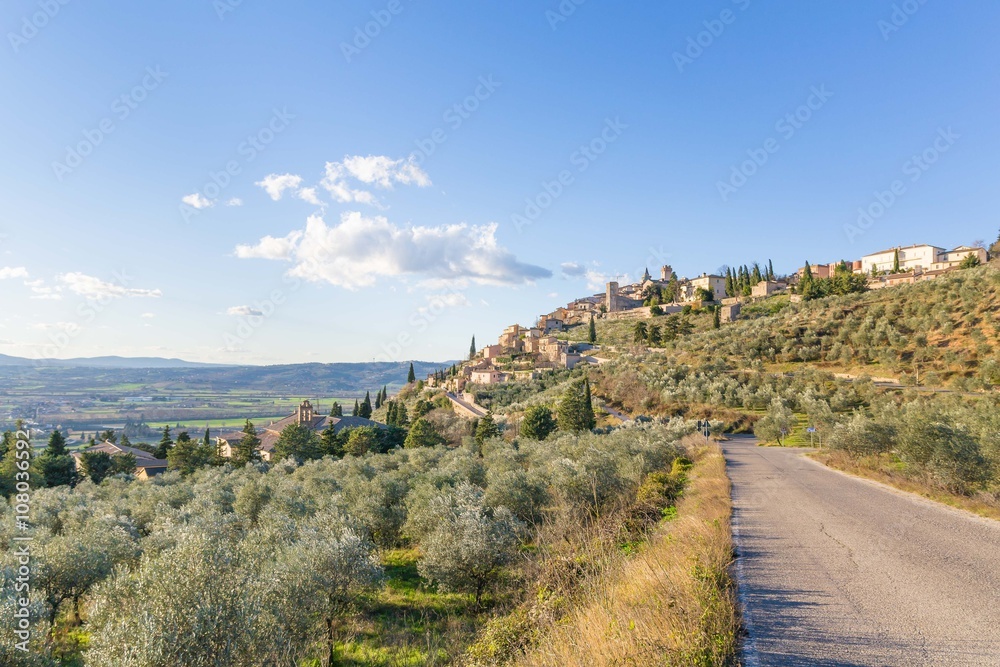 The view on the old town Todi in Umbria, Italy