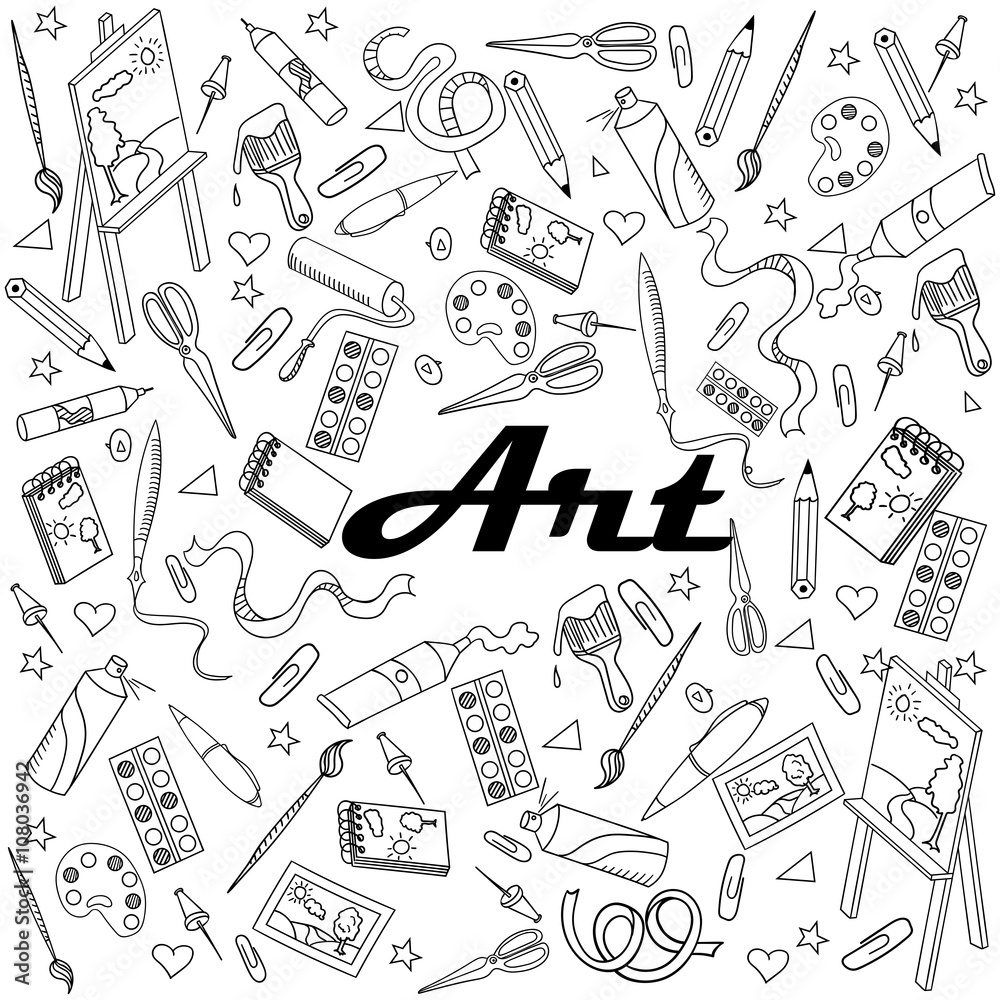 Stationery shop coloring book vector illustration Stock Vector Adobe