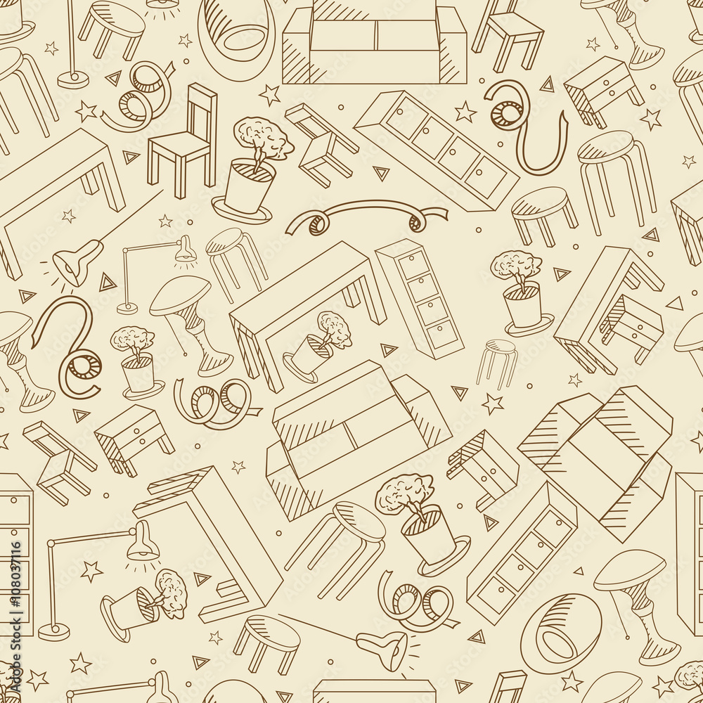 Furniture seamless retro vector illustration