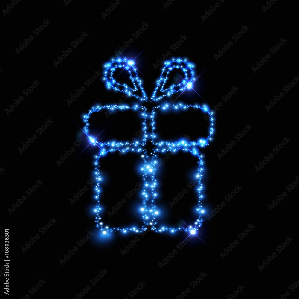 Present (gift) on black background particles Present (gift) on black background particles