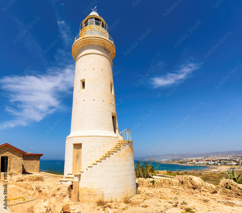 Historic Retro Lighthouse at Paphos, Cyprus