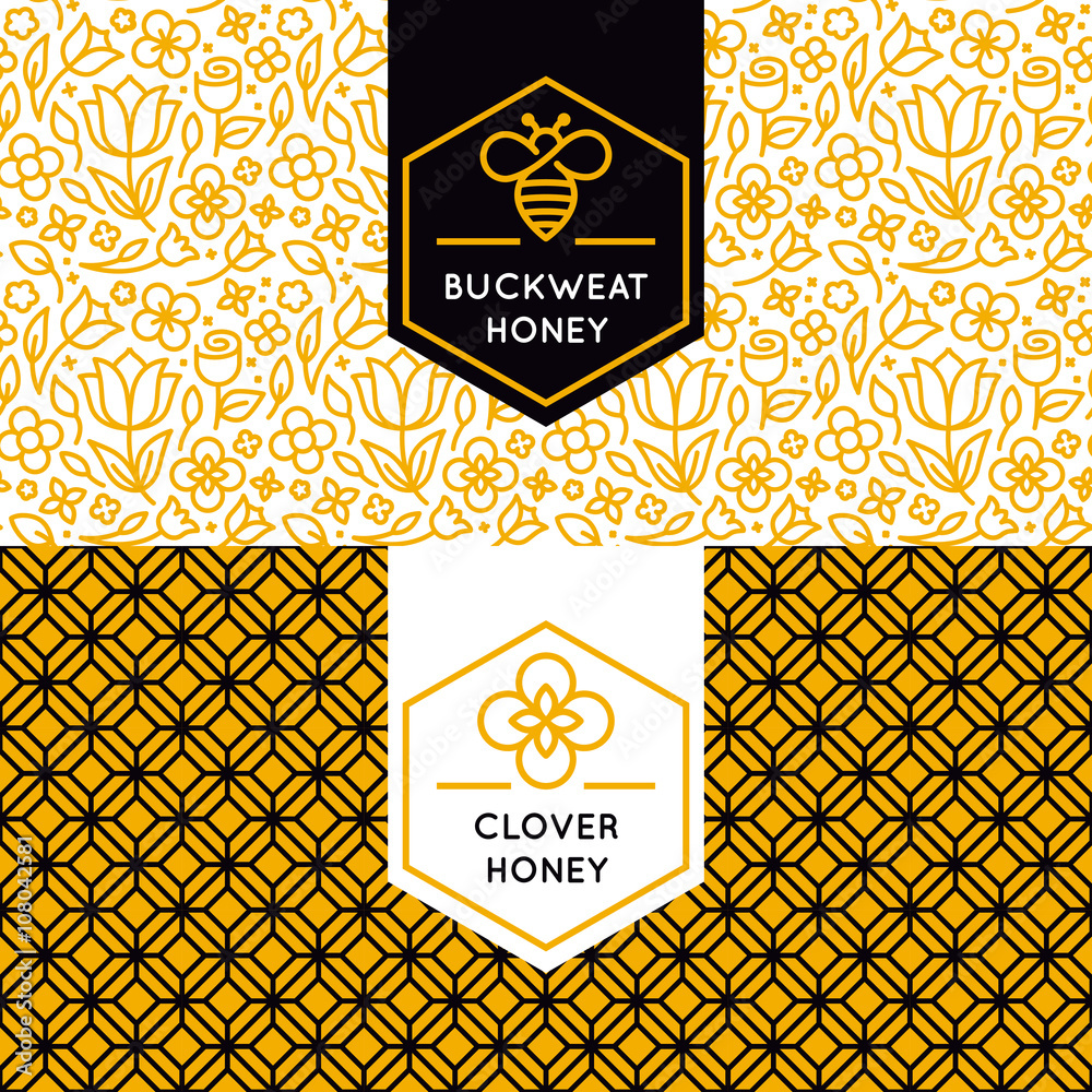 Vector logo and packaging design templates in trendy linear styl - obrazy, fototapety, plakaty 