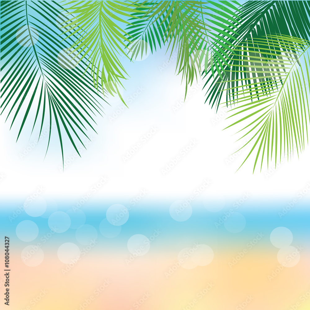 Tropical jungle background with palm leaves. 