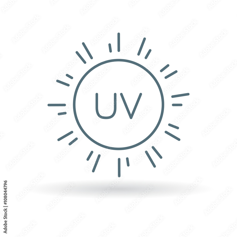 UV icon. Sun ray sign. Ultra violet sunrays protection symbol. Thin line icon on white background. Vector illustration. UV icon. Sun ray sign. Ultra violet sunrays protection symbol. Thin line icon on white background. Vector illustration.