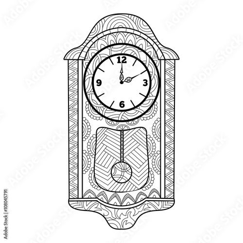 Pendulum clock coloring book for adults vector