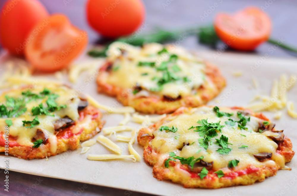 Pizza with cheese and tomatoes