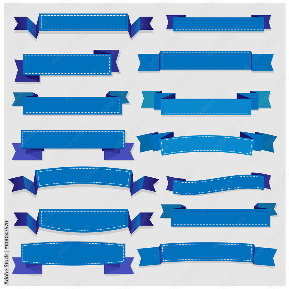 Cute blue ribbons and banners vector