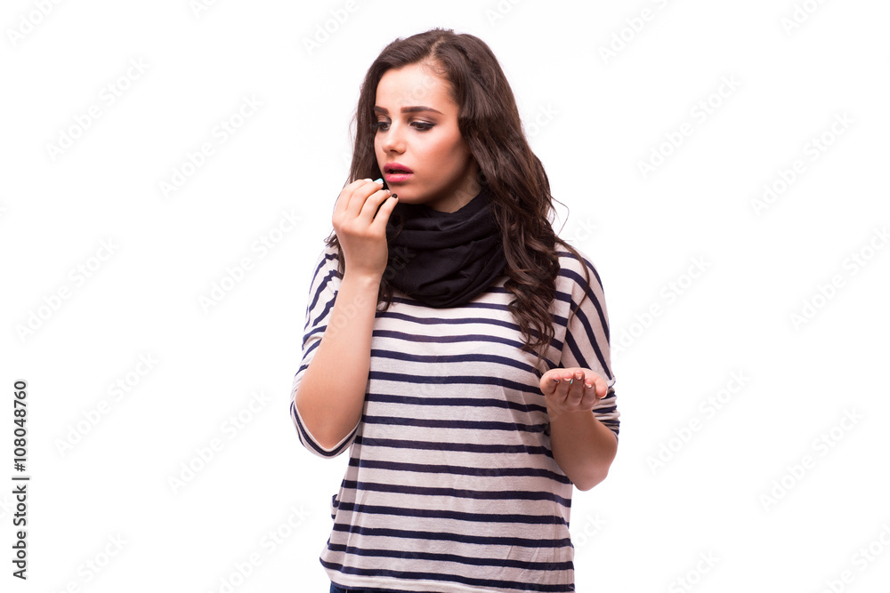 young woman feels unwell. All on white background. young woman feels unwell. All on white background.