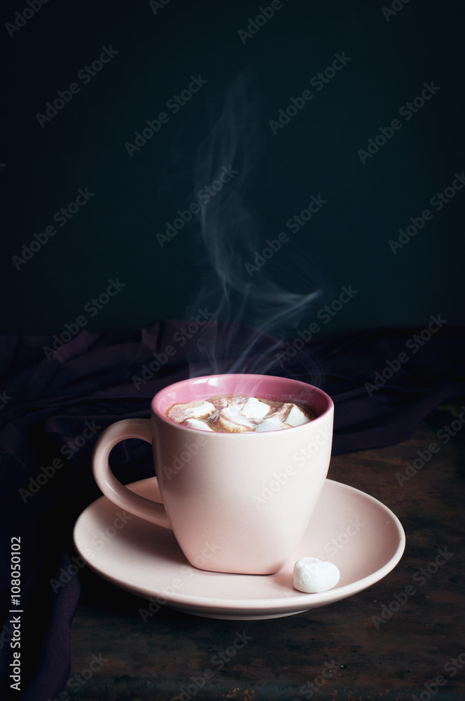 Cup of steaming hot chocolate with marshmallow Cup of steaming hot chocolate with marshmallow