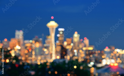 Seattle city skyline night photo
