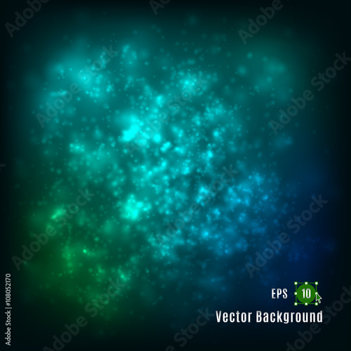 Vector illustration of abstract light background. Space starry sky cloud portal astrology galaxy heaven fantasy planetarium cosmos universe. Colourful design  green blue yellow turquoise