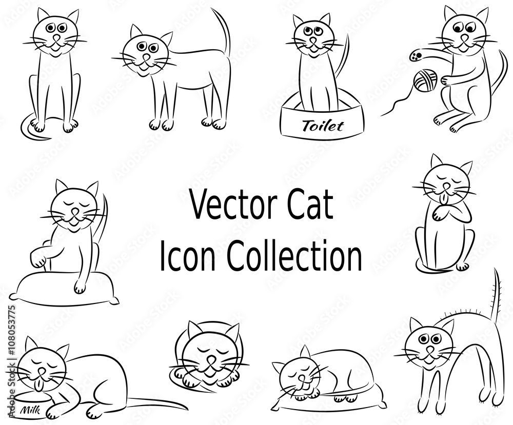 Vector Cat Icon Collection Set Vector Cat Icon Collection Set
