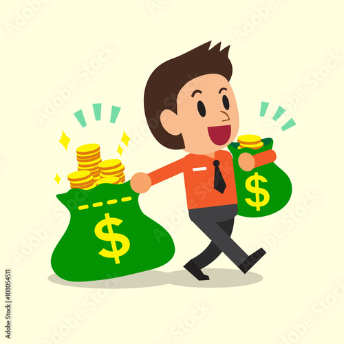 Cartoon businessman carrying money bags