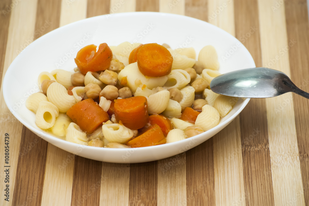 Vegetable soup with pasta, carrots and chickpeas Vegetable soup with pasta, carrots and chickpeas