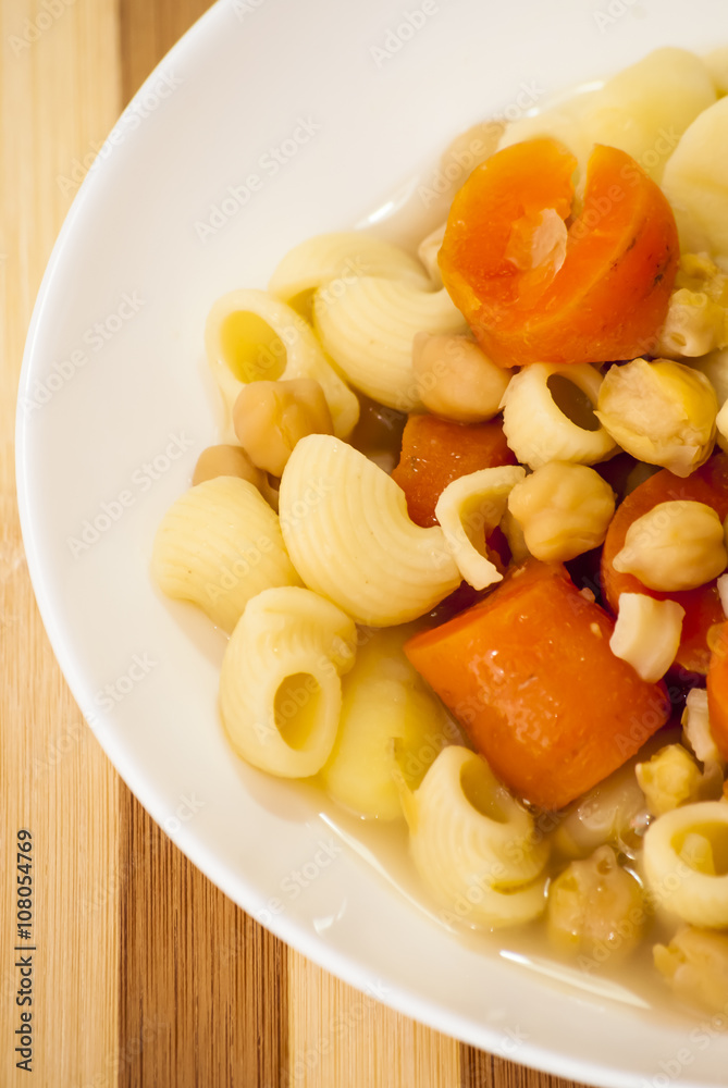 Vegetable soup with pasta, carrots and chickpeas Vegetable soup with pasta, carrots and chickpeas