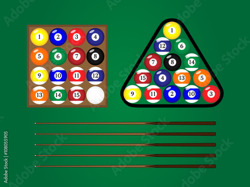 Pool Balls with Cue Stick