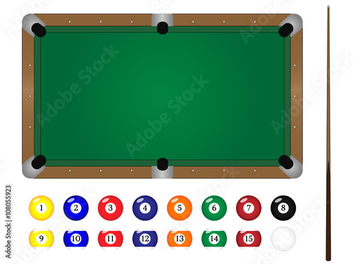 Pool Table with Balls & Cue Stick