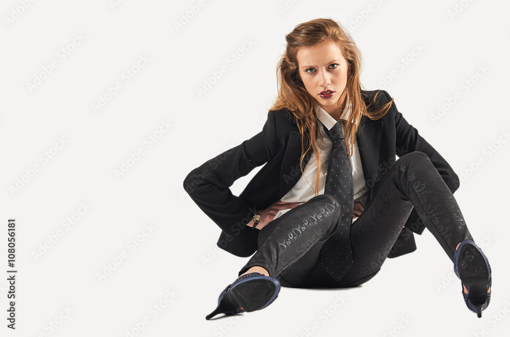 Unique teenager female model with strong look and fashion pose at studio portrait Unique teenager female model with strong look and fashion pose at studio portrait